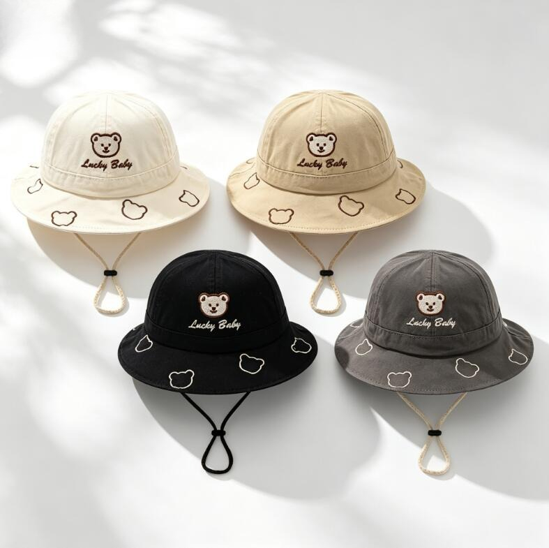 Bucket Hat Cotton - 2026 귀여운 만화 곰 아기 버킷햇