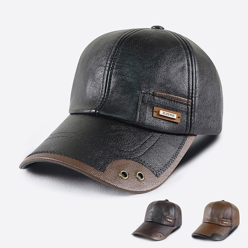 Baseball Cap Structured - 레트로 PU 가죽 야구 모자 남성