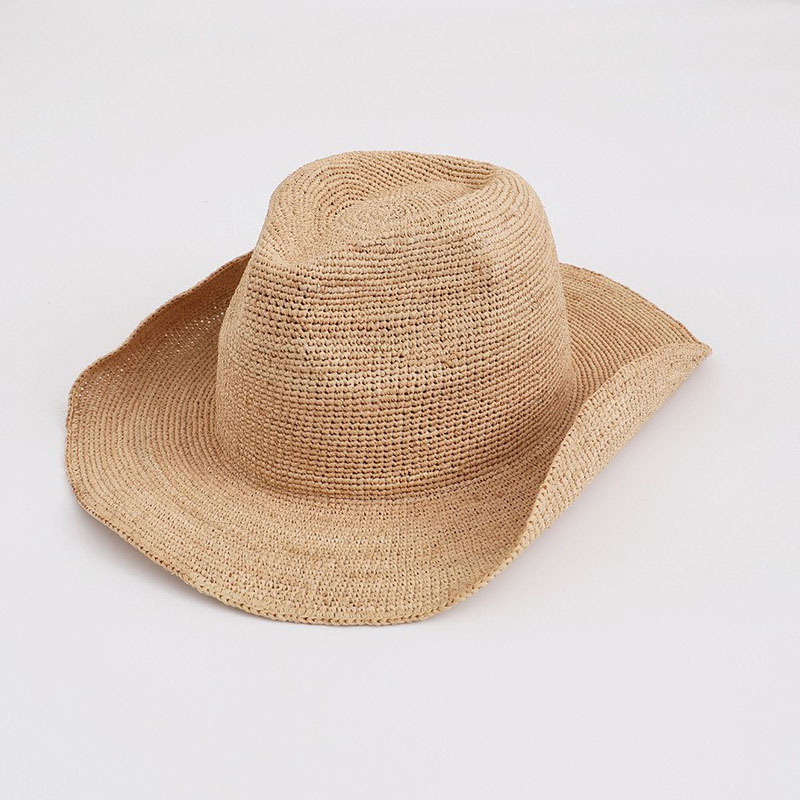 Cowboy Hat Straw - 여성용 천연 라피아 빨대 모자, 폭