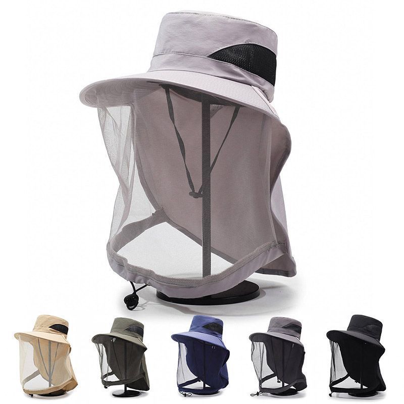 Sun Hat Wide Brim - 넥밴드와 조절 가능한 헤드밴드가 있는 메쉬