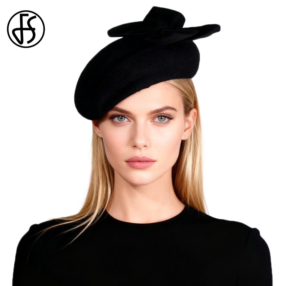 Beret French Wool - FS 블랙 화이트 울 프렌치 베레모