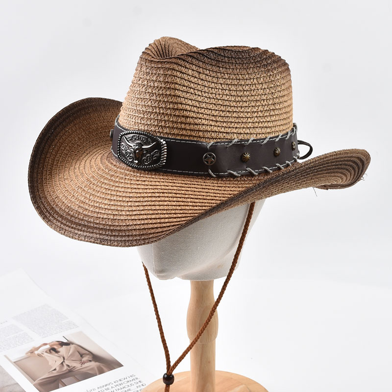 Cowboy Hat Straw - 여름 서부 카우보이 밀짚모자 남녀공용 야외