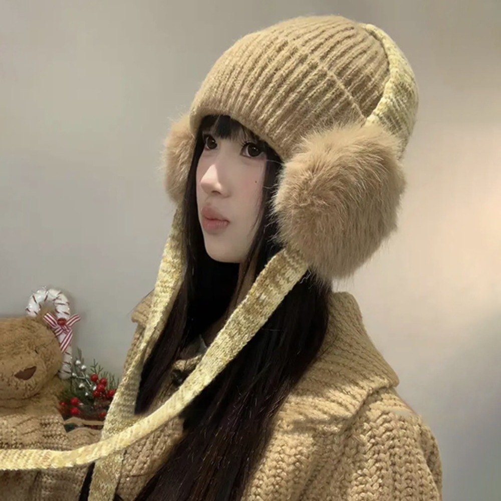 Beanie Cuffed Knit - 레트로 니트 귀덮개 비니, 플리스 안감의