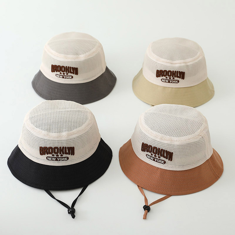 Bucket Hat Cotton - 자수 레터링 아기 햇빛 가리개 모자