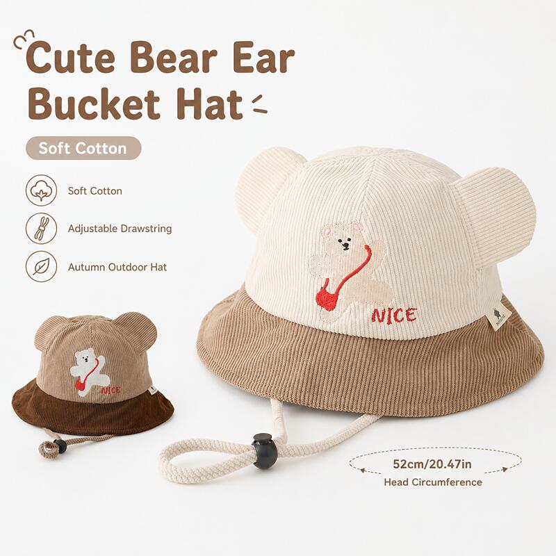 Bucket Hat Cotton - 아동용 곰돌이 귀 버킷햇 부드러운 면