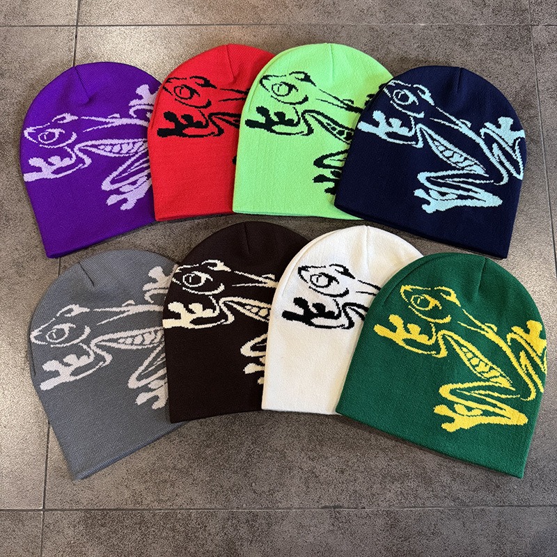 Beanie Cuffed Knit - 나무 개구리 프린트 비니 남성 여성,