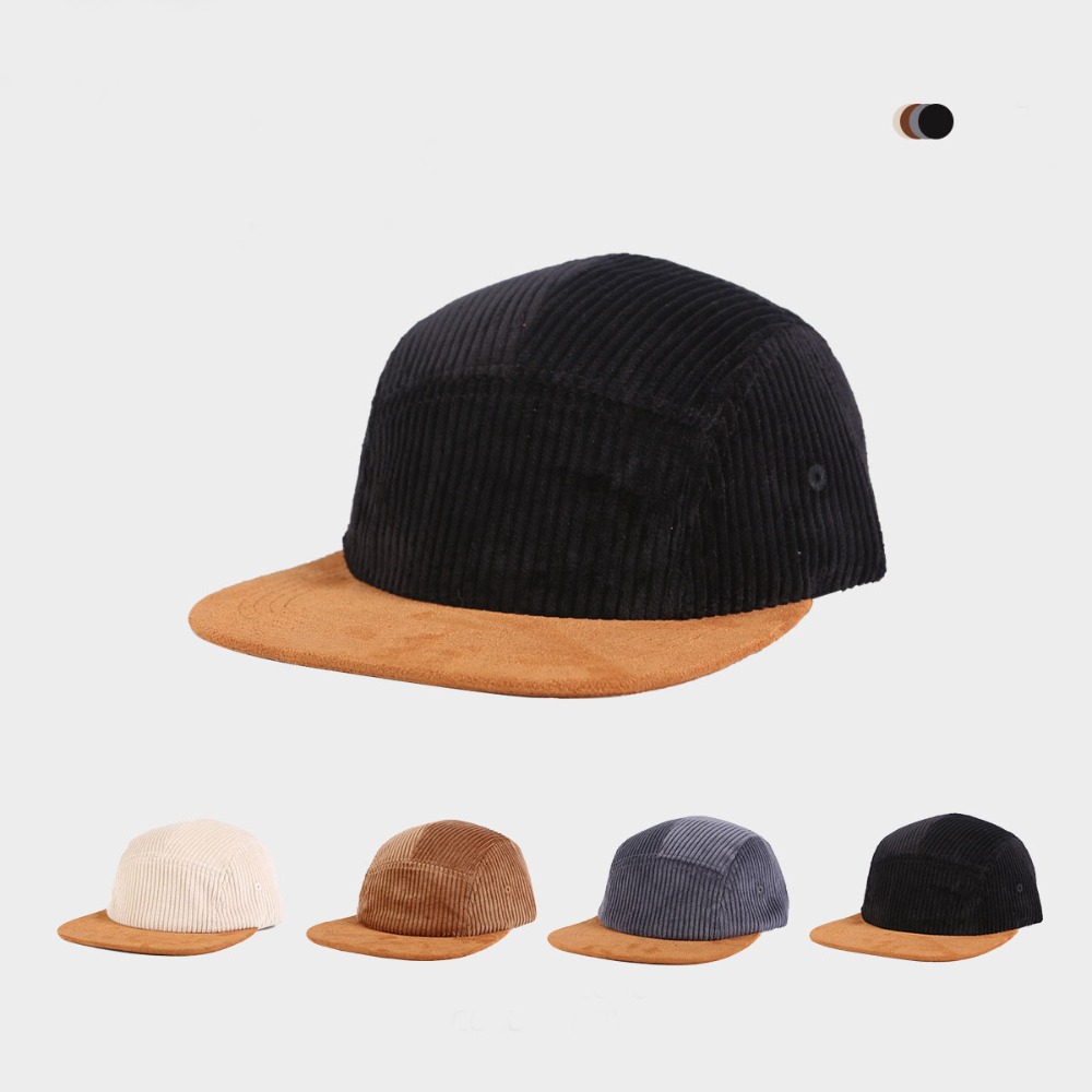 Corduroy Cap 5 Panel - 다용도 레트로 플랫 챙 야구 모자