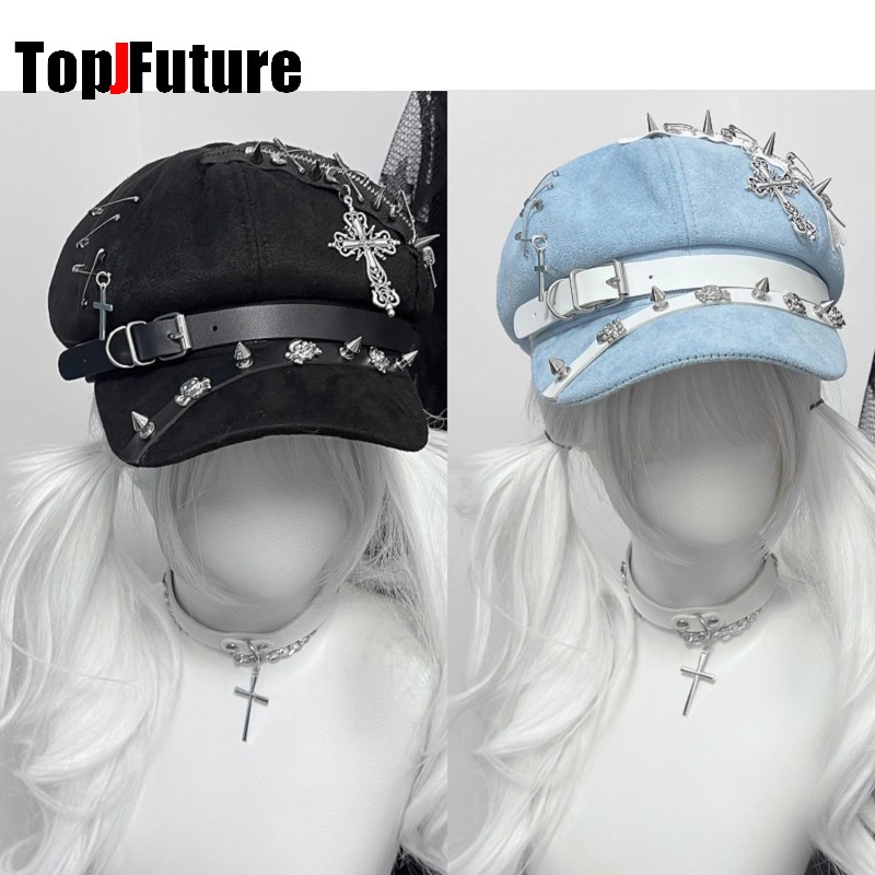 Dad Hat Cotton - 여성용 하라주쿠 팔각형 캡 고딕 펑크