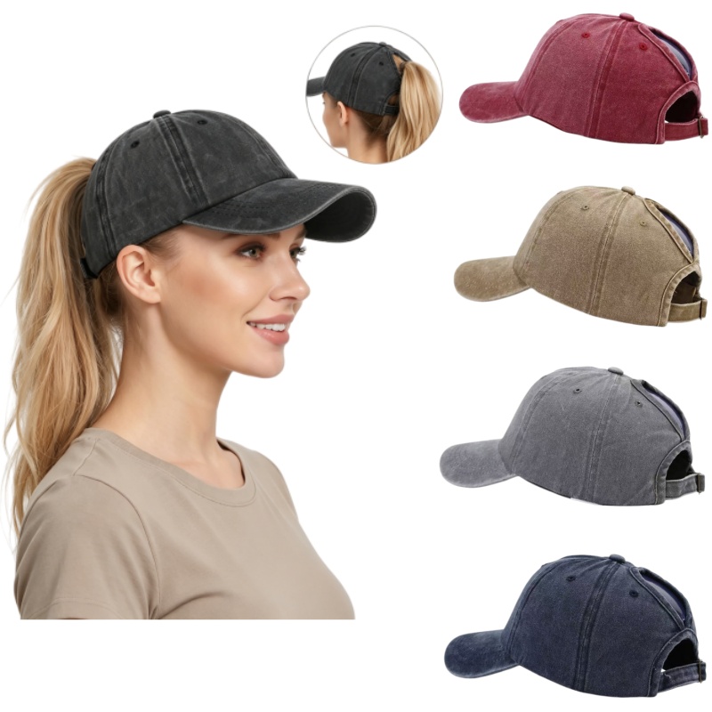 Golf Cap Dad - 세탁된 면 소재 조절 가능한 포니테일