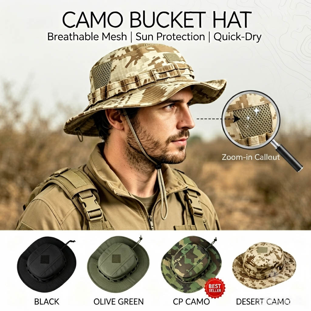 Boonie Hat Tactical - 남성용 전술 부니햇, 자외선 차단 넓은