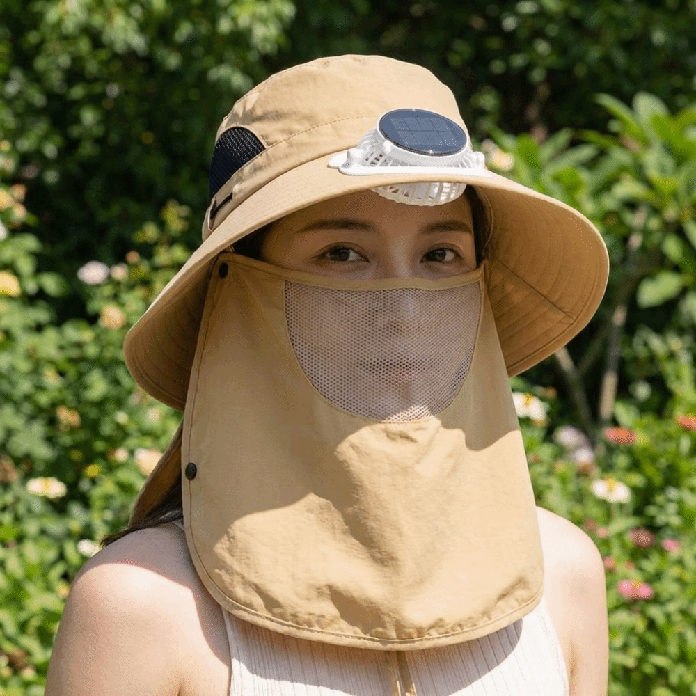 Sun Hat Wide Brim - 휴대용 태양열 충전식 팬 모자, 얼굴