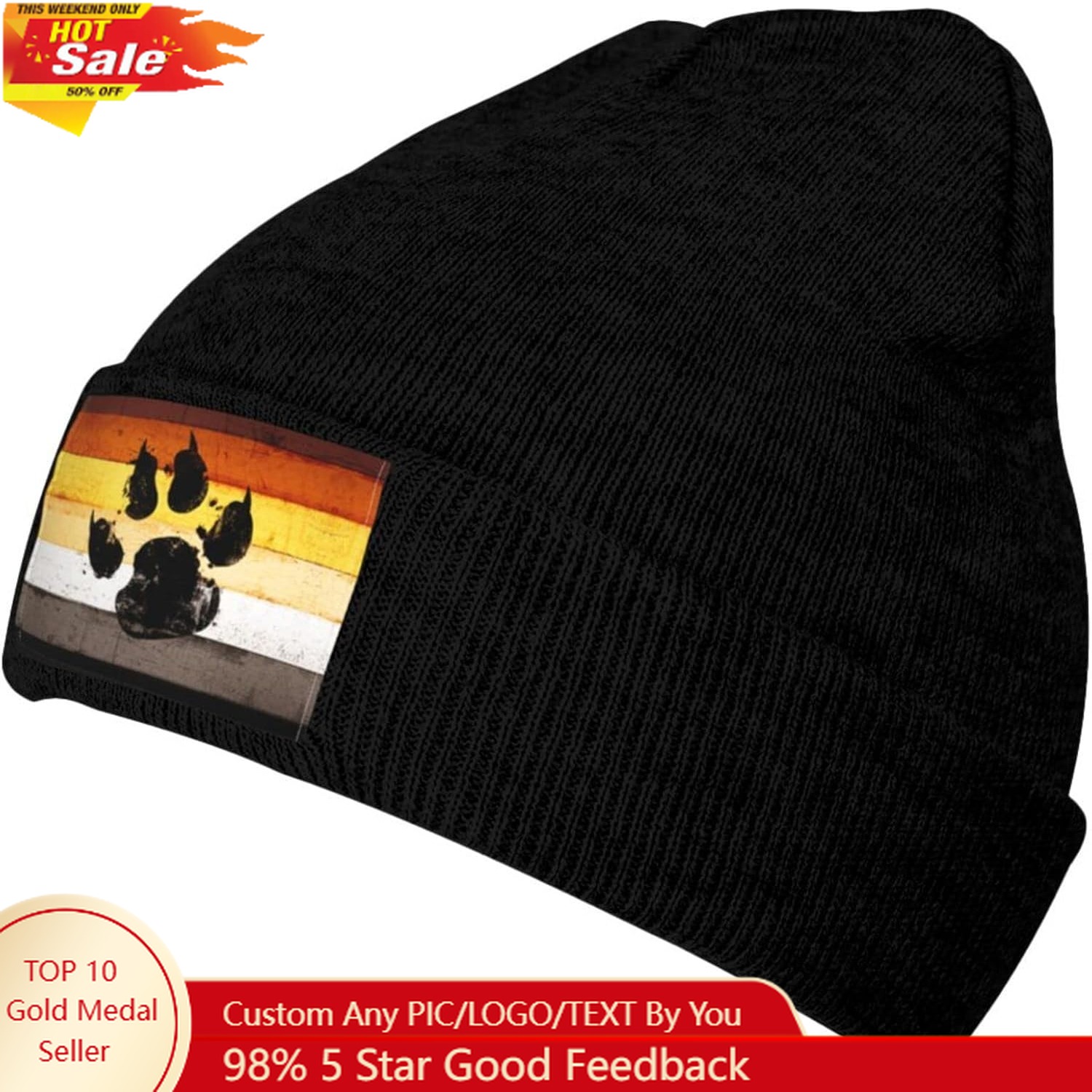 Beanie Cuffed Knit - 게이 플래그 베어 파우 LGBT 니트