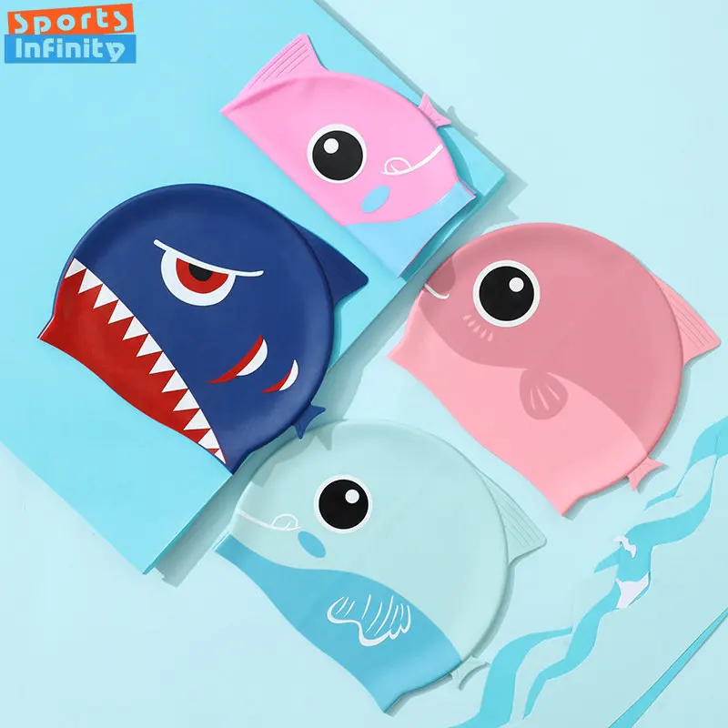 Swim Hat Silicone - 어린이를위한 만화 귀여운 물고기 상어 실리콘
