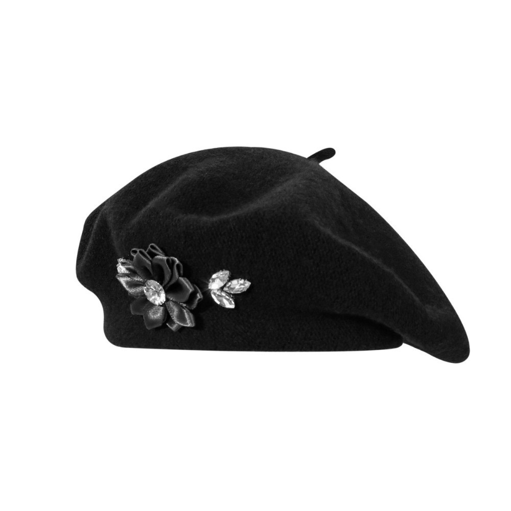 Beret French Wool - 패션 솔리드 컬러 울 베레모 크리스탈
