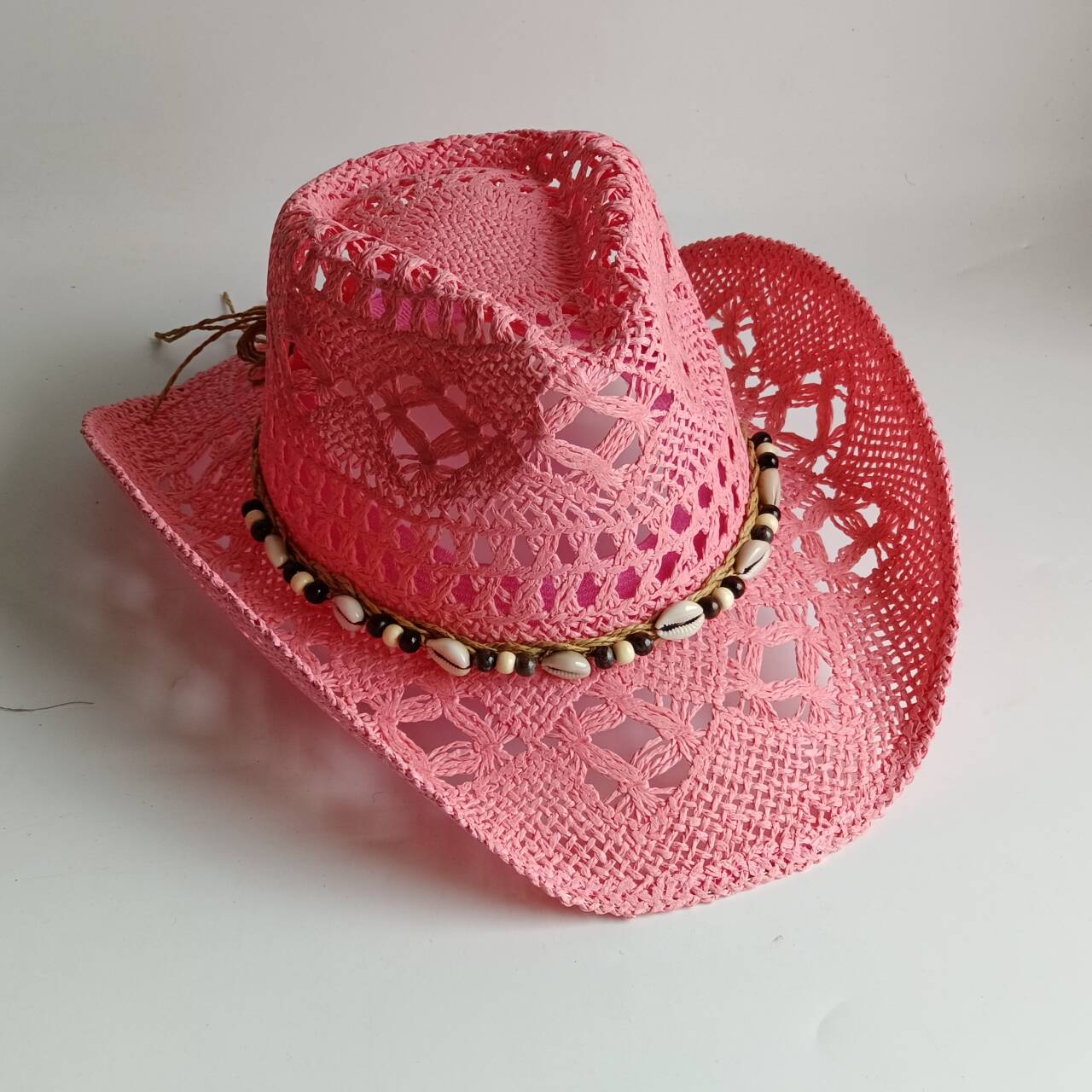 Cowboy Hat Straw - 핑크 카우보이 밀짚모자 속이 빈 수제