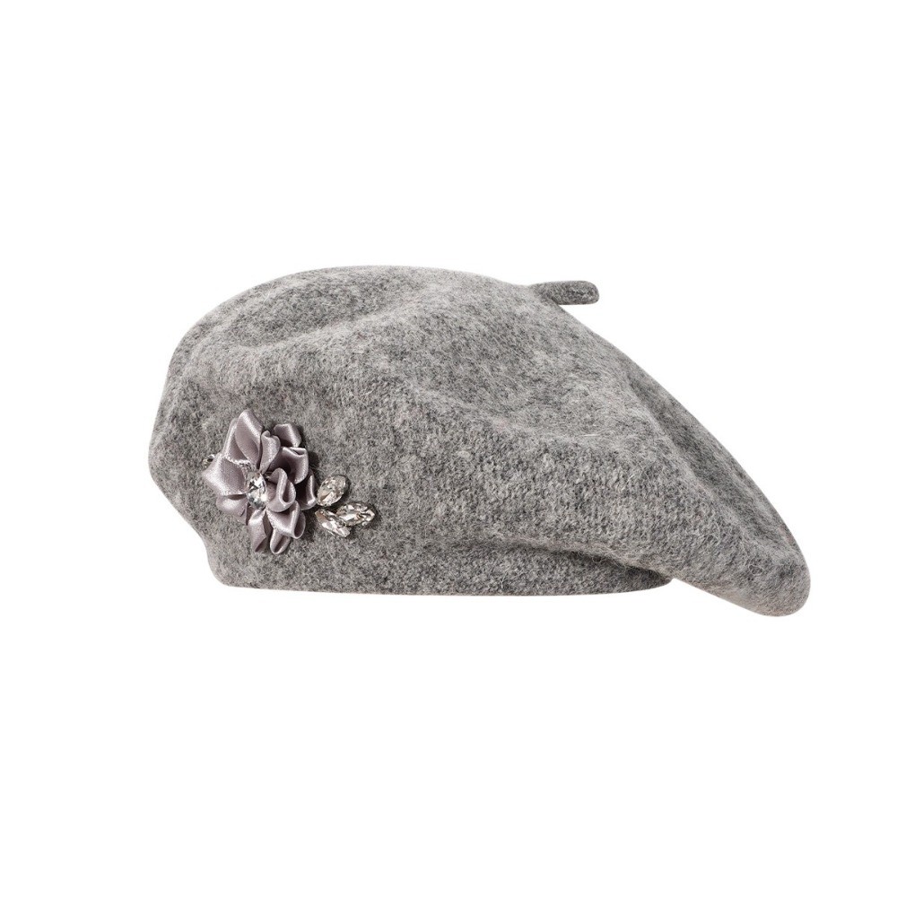 우아한 솔리드 컬러 울 베레모 꽃무늬 라인스톤 부드러운 - Beret French Wool 리뷰 및 가격