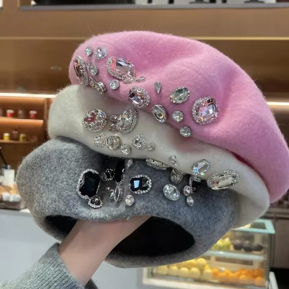 프렌치 베레모 두꺼운 라인스톤 장식 브림리스 보온 장식 - Beret French Wool 리뷰 및 가격