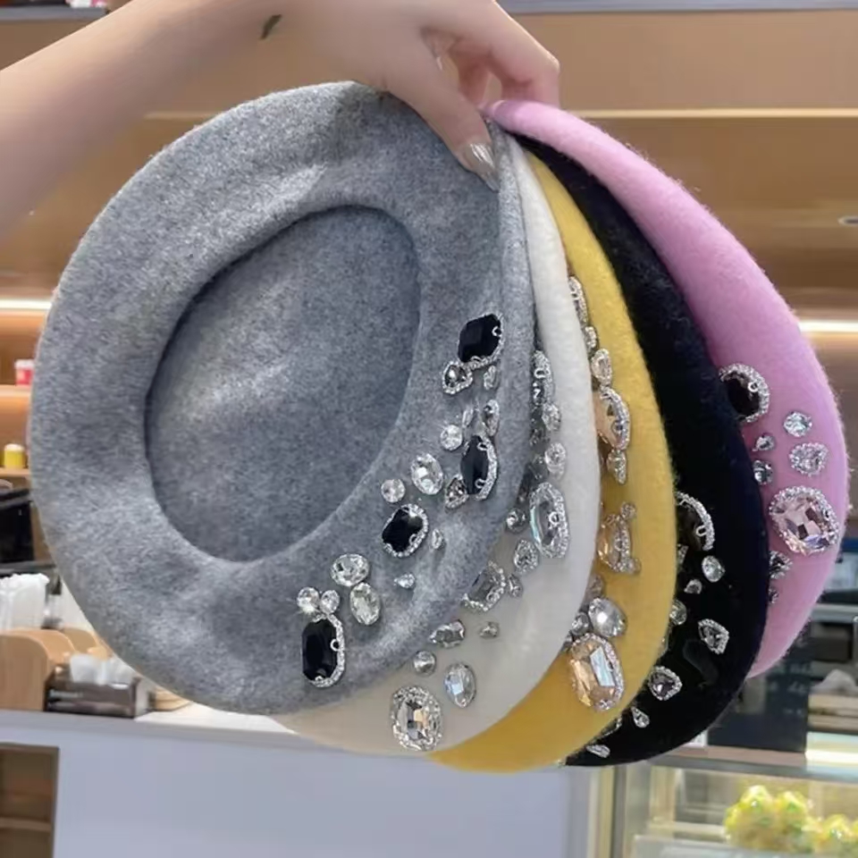 프렌치 베레모 두꺼운 라인스톤 장식 브림리스 보온 장식 - Beret French Wool 리뷰 및 가격