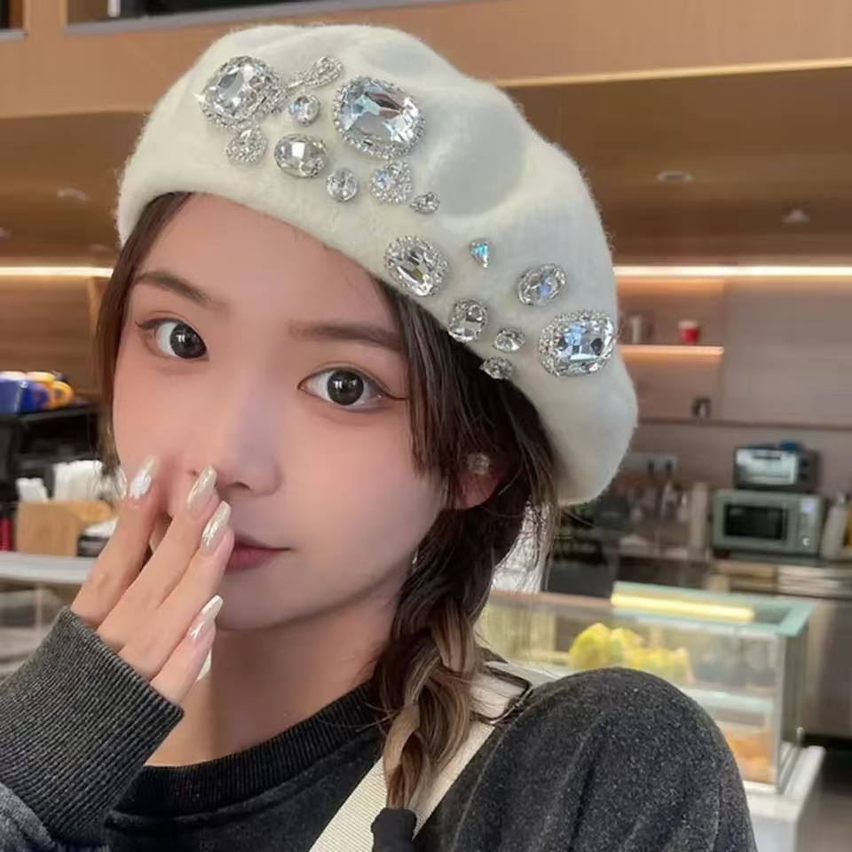 프렌치 베레모 두꺼운 라인스톤 장식 브림리스 보온 장식 - Beret French Wool 리뷰 및 가격