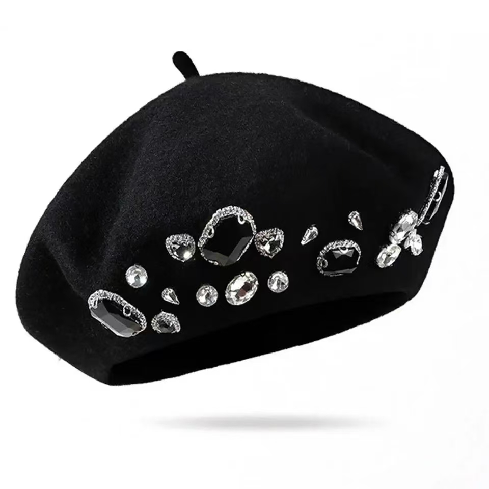 프렌치 베레모 두꺼운 라인스톤 장식 브림리스 보온 장식 - Beret French Wool 리뷰 및 가격