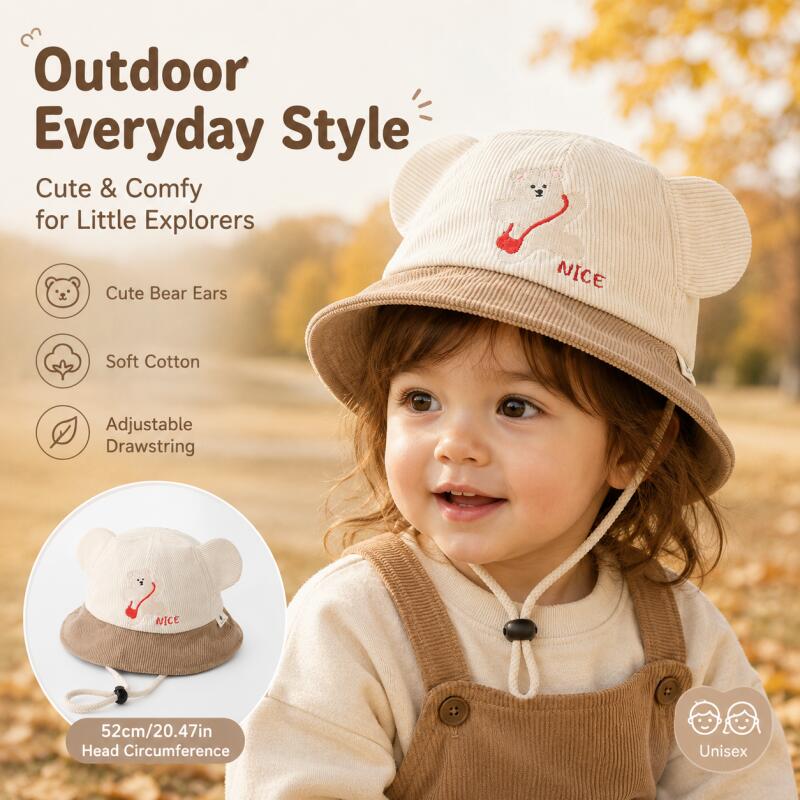 아동용 곰돌이 귀 버킷햇 부드러운 면 소재 컬러 블록  - Bucket Hat Cotton 리뷰 및 가격