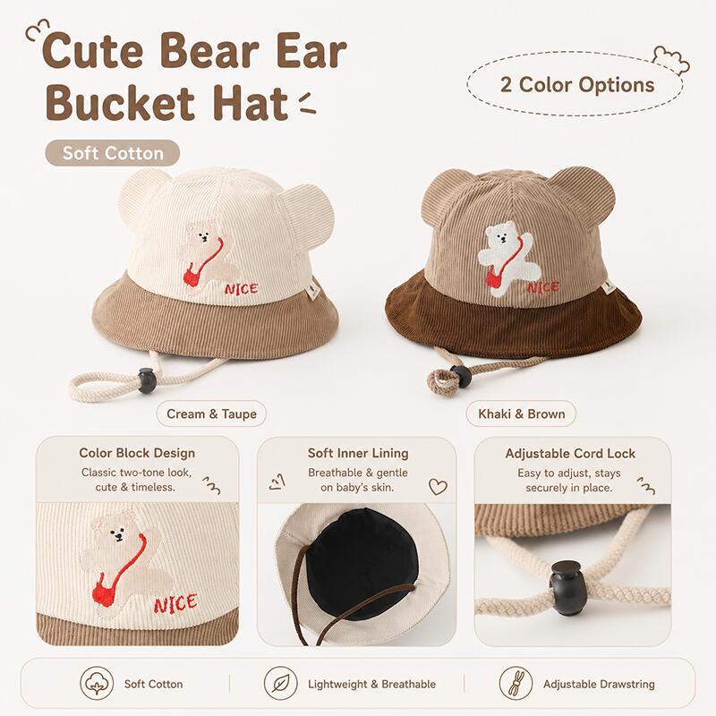 아동용 곰돌이 귀 버킷햇 부드러운 면 소재 컬러 블록  - Bucket Hat Cotton 리뷰 및 가격