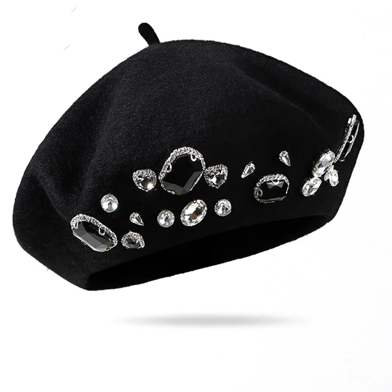 프렌치 베레모 두꺼운 라인스톤 장식 브림리스 보온 장식 - Beret French Wool 리뷰 및 가격