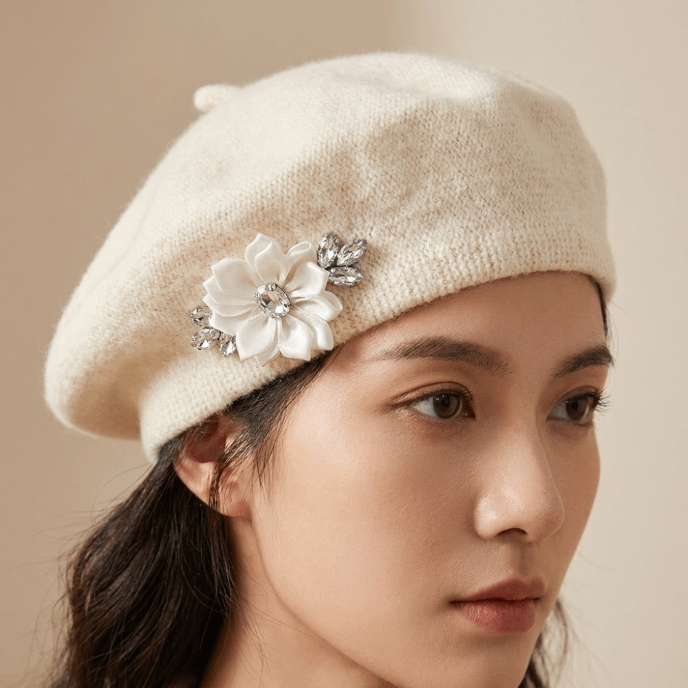 달콤한 단색 울 베레모 크리스탈 장식 부드러운 프랑스  - Beret French Wool 리뷰 및 가격